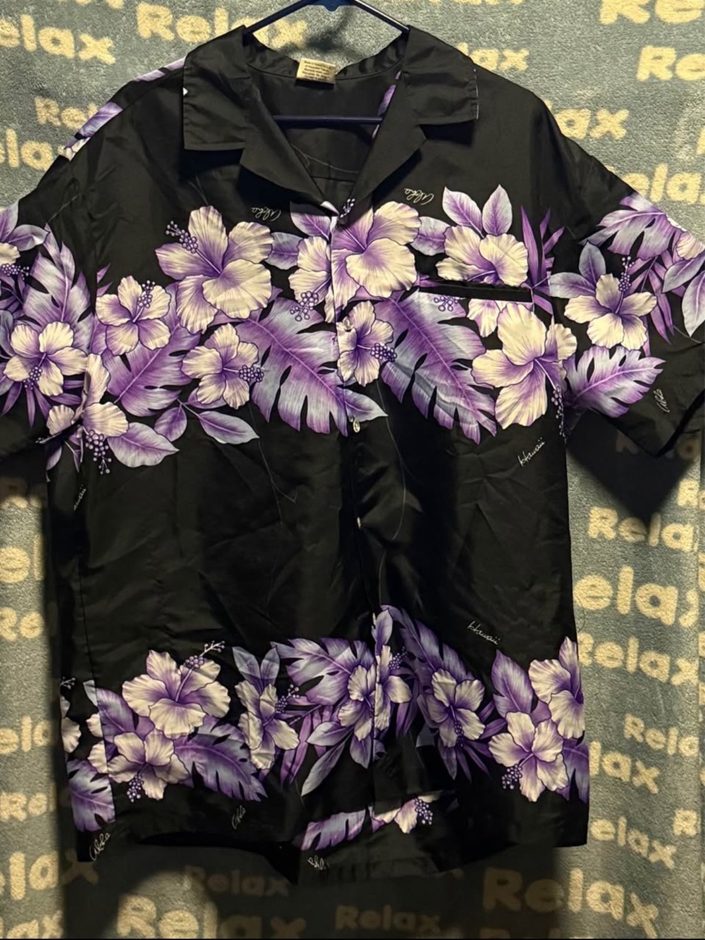 Kalena Hawaii Men's 2XL Black Purple Hibiscus Floral Hawaiian Aloha Shirt